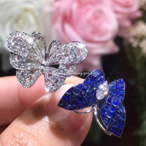 Van Cleef & Arpels VCARF27200 Flying Butterfly Between the Finger Ring White gold Mystery Set sapphires Ring 11