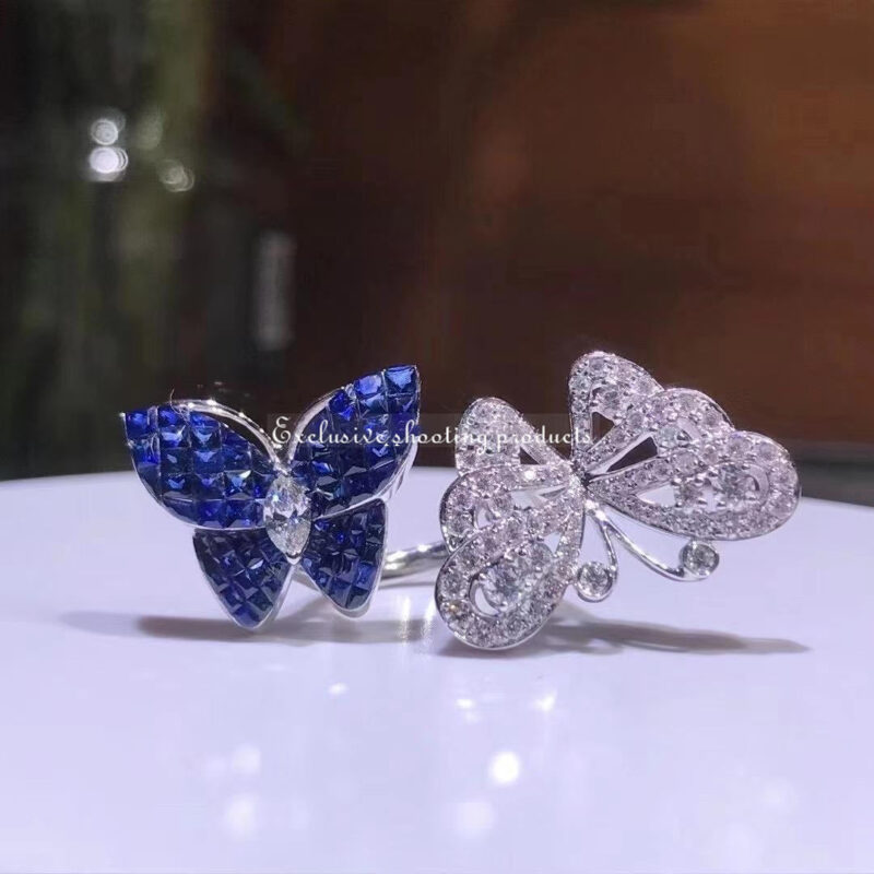 Van Cleef & Arpels VCARF27200 Flying Butterfly Between the Finger Ring White gold Mystery Set sapphires Ring 7