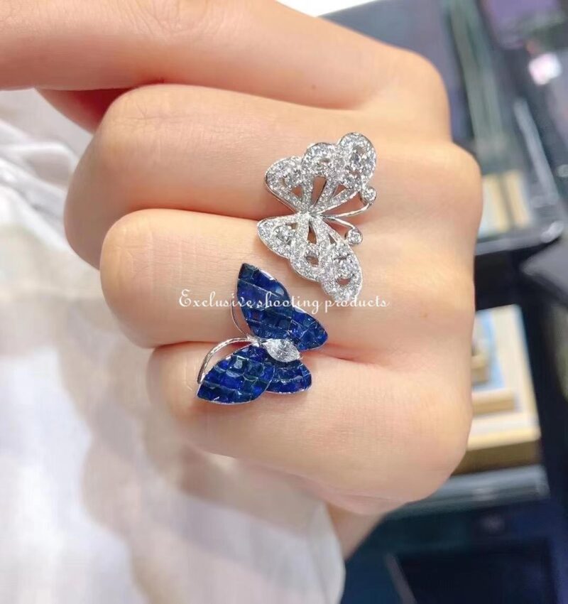 Van Cleef & Arpels VCARF27200 Flying Butterfly Between the Finger Ring White gold Mystery Set sapphires Ring 4