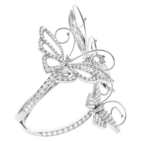 Van Cleef & Arpels Bracelet Flying Butterfly Hinged Bangle Cuff Bracelet Set in 18K White Gold Bracelet 1