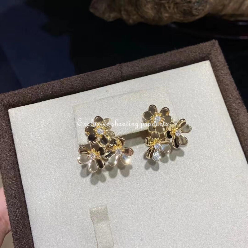 Van Cleef & Arpels VCARP2DV00 Frivole earrings 3 flowers mini model Yellow gold Diamond earrings 2