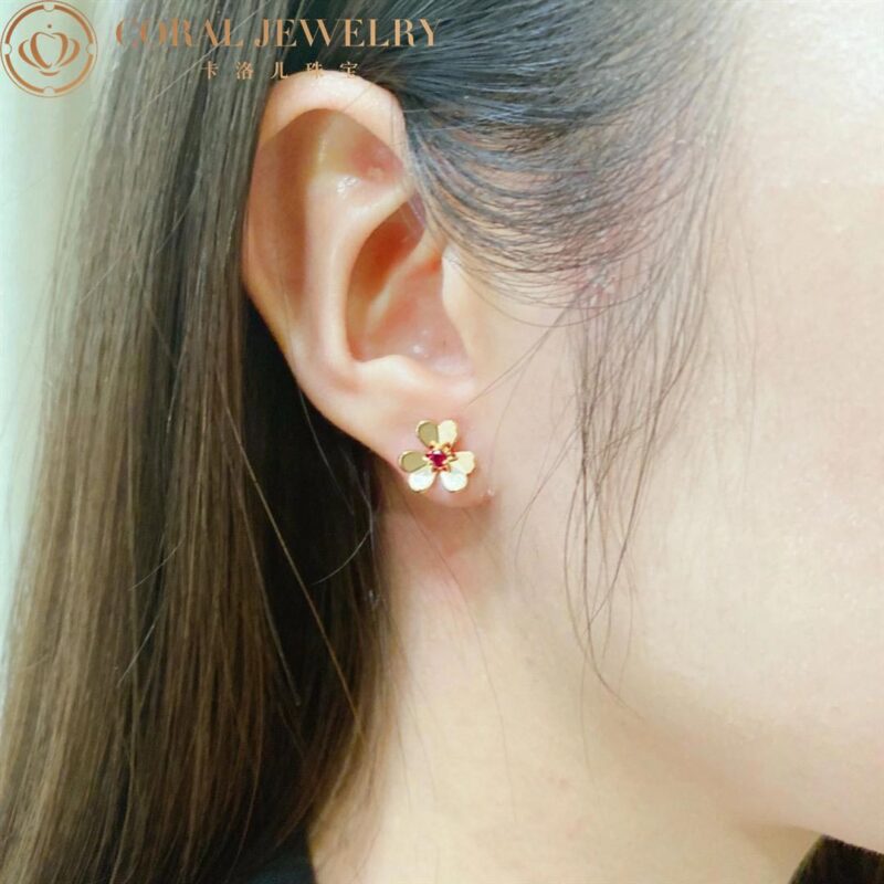 Van Cleef & Arpels VCARP7SA00 Frivole earrings mini model Rose gold Ruby earrings 6