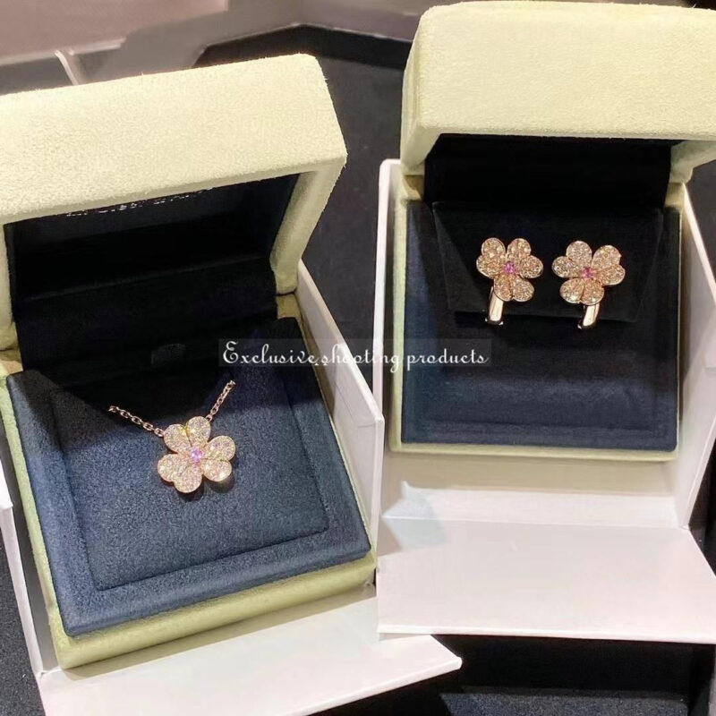 Van Cleef & Arpels VCARP6L500 Frivole earrings small model Rose gold Diamond Pink Sapphire earrings 3