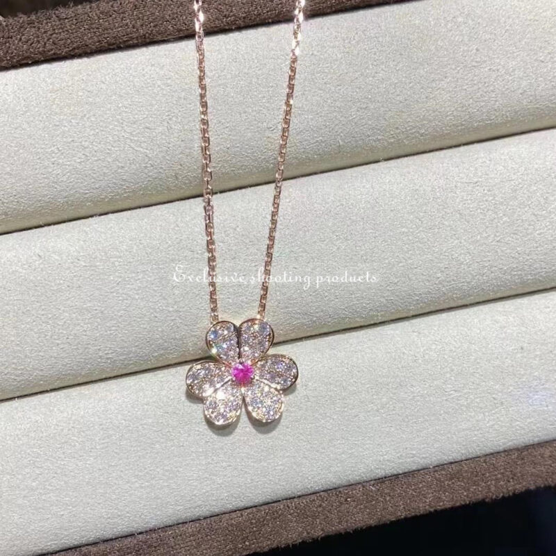 Van Cleef & Arpels VCARP6L400 Frivole pendant small model Rose gold Diamond Pink Sapphire Necklace 6