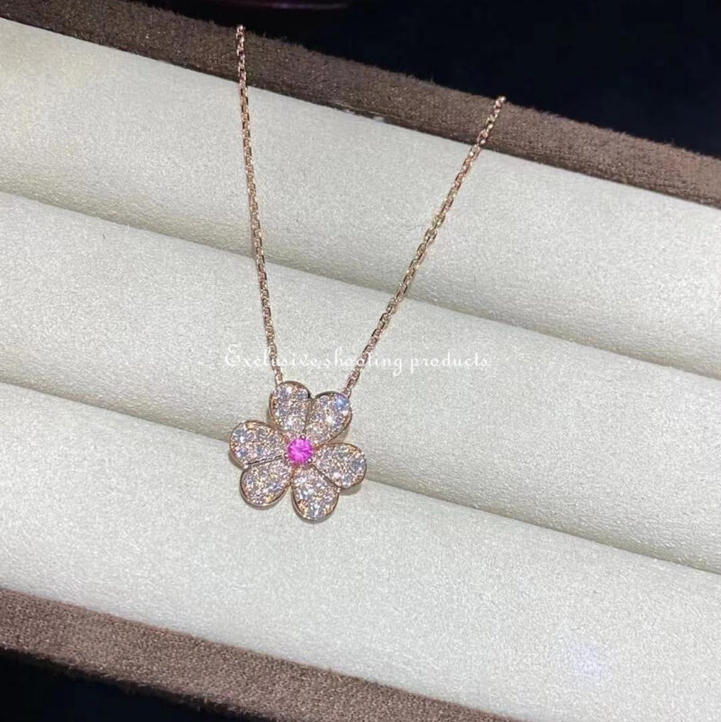 Van Cleef & Arpels VCARP6L400 Frivole pendant small model Rose gold Diamond Pink Sapphire Necklace 4
