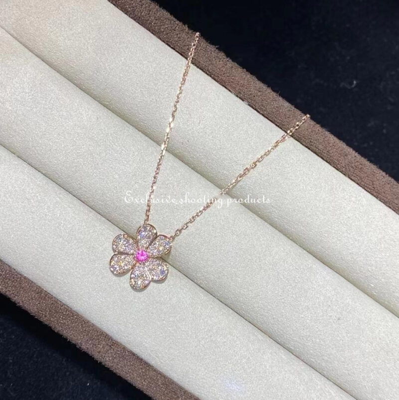Van Cleef & Arpels VCARP6L400 Frivole pendant small model Rose gold Diamond Pink Sapphire Necklace 2