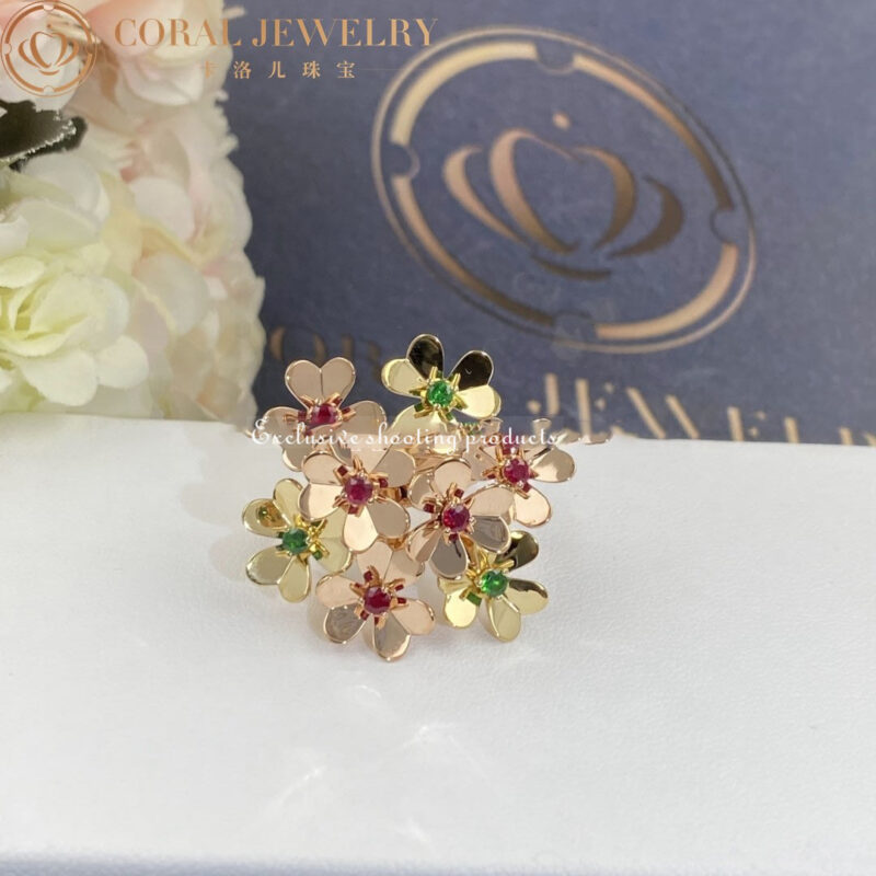 Van Cleef & Arpels VCARP7SE00 Frivole ring 8 flowers Rose gold Emerald Ruby ring 9
