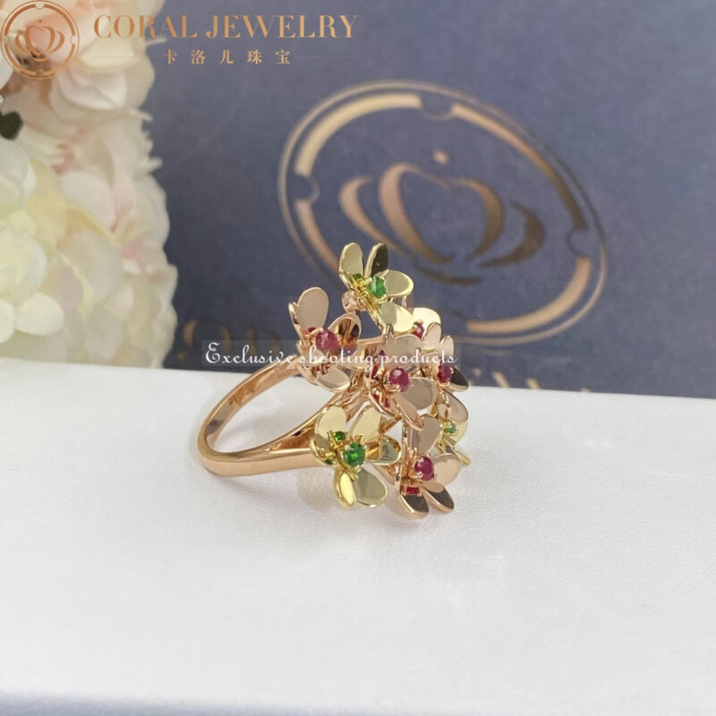 Van Cleef & Arpels VCARP7SE00 Frivole ring 8 flowers Rose gold Emerald Ruby ring 7