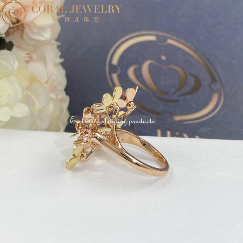 Van Cleef & Arpels VCARP7SE00 Frivole ring 8 flowers Rose gold Emerald Ruby ring 4