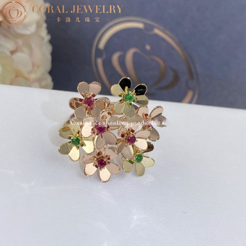 Van Cleef & Arpels VCARP7SE00 Frivole ring 8 flowers Rose gold Emerald Ruby ring 3