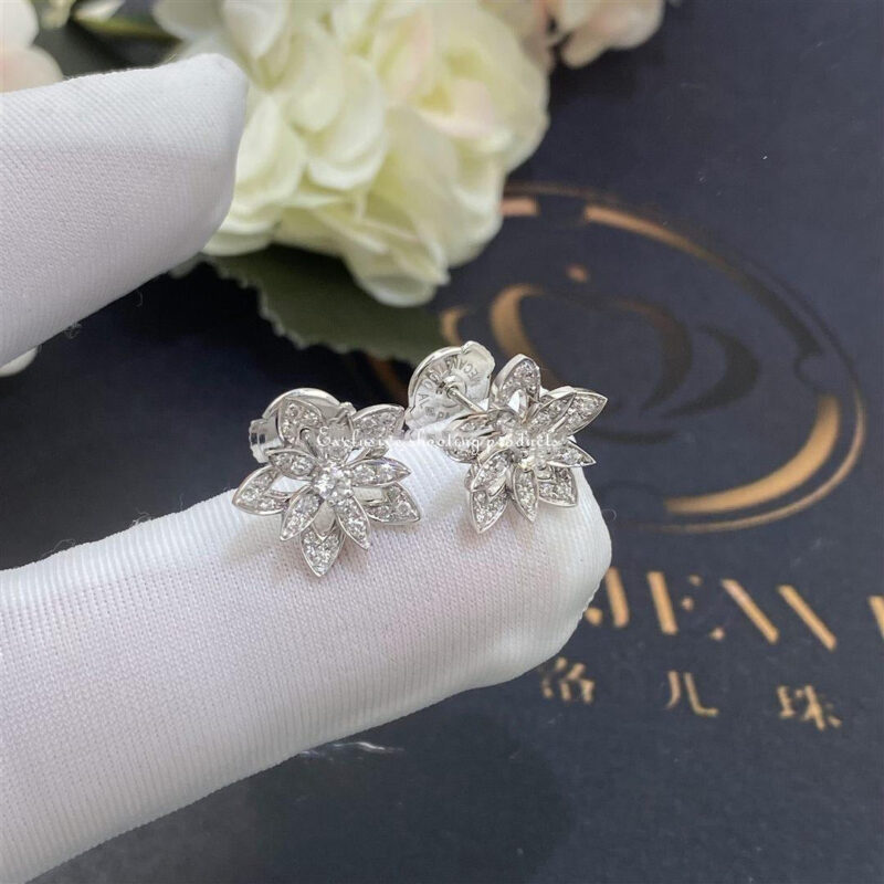 Van Cleef & Arpels VCARP0ZV00 Lotus openwork earrings mini model White gold Diamond 5