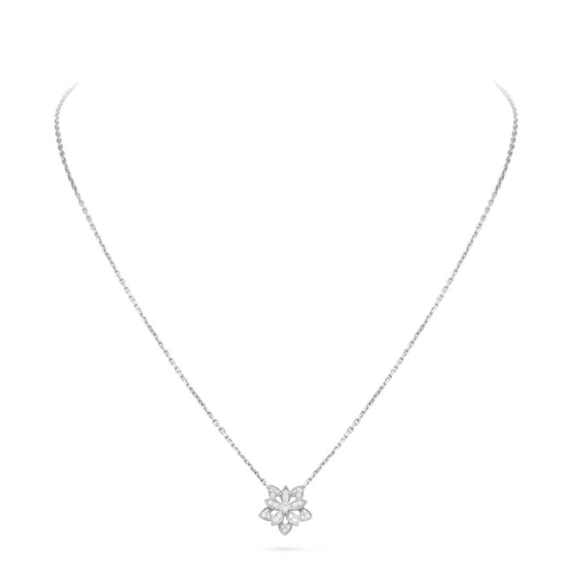 Van Cleef & Arpels VCARP0ZW00 Lotus openwork pendant mini model White gold Diamond Necklace 1