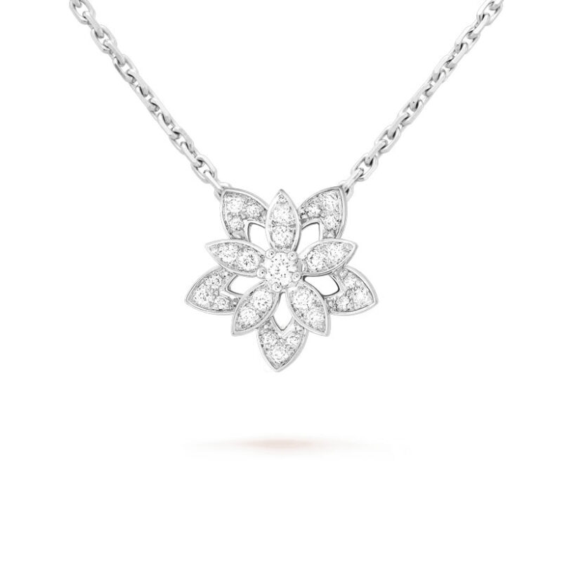 Van Cleef & Arpels VCARP0ZW00 Lotus openwork pendant mini model White gold Diamond Necklace 12