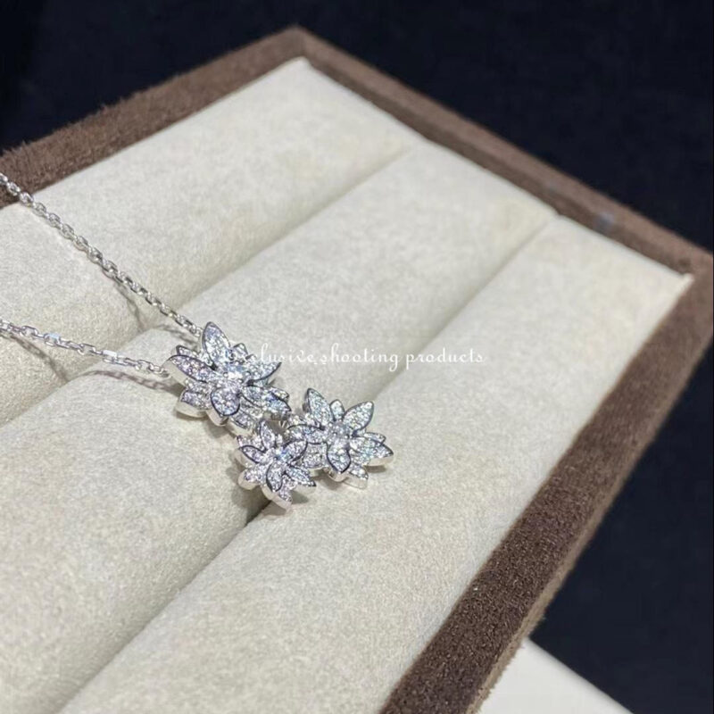 Van Cleef & Arpels VCARP7TG00 Lotus pendant 3 flowers White gold Diamond Necklace 5