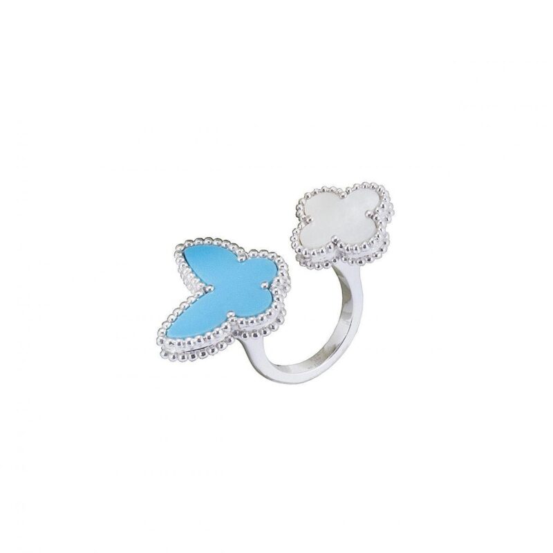Van Cleef & Arpels VCARN5P300-WG Lucky Alhambra Between the Finger ring white gold Mother-of-pearl Turquoise ring 6