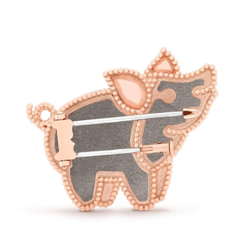 Van Cleef & Arpels VCARP7UO00 Lucky Animals Pig Clip Rose gold Obsidian Onyx Clip 5