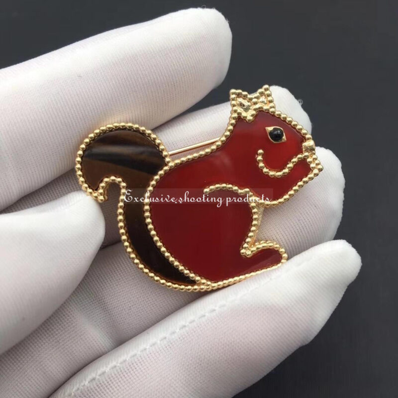 Van VCARP2AT00 Cleef & Arpels Lucky Animals Squirrel clip Rose gold Carnelian Onyx Tiger Eye clip 3