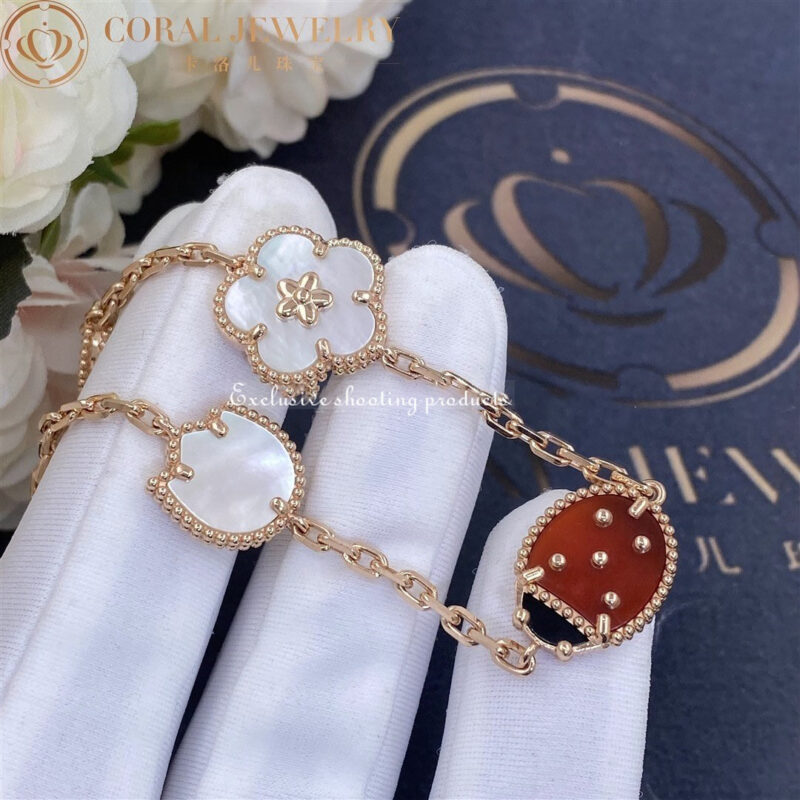 Van Cleef & Arpels VCARP7RR00 Lucky Spring bracelet 5 motifs Rose gold Carnelian Mother-of-pearl Onyx bracelet 2