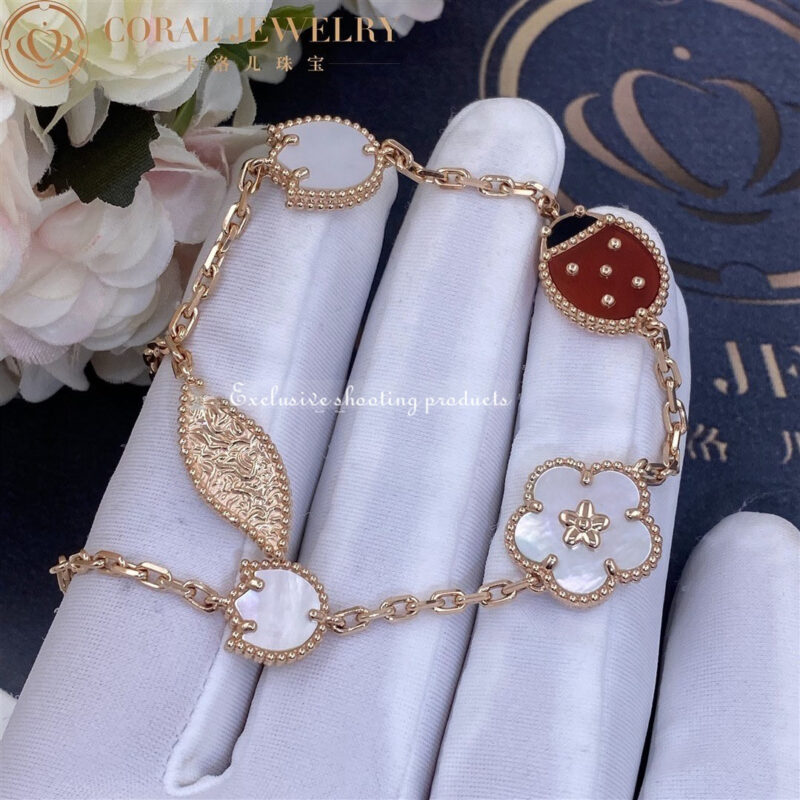 Van Cleef & Arpels VCARP7RR00 Lucky Spring bracelet 5 motifs Rose gold Carnelian Mother-of-pearl Onyx bracelet 9