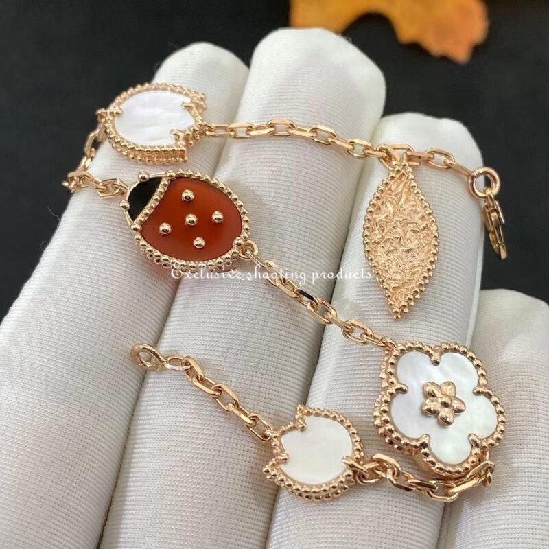 Van Cleef & Arpels VCARP7RR00 Lucky Spring bracelet 5 motifs Rose gold Carnelian Mother-of-pearl Onyx bracelet 8