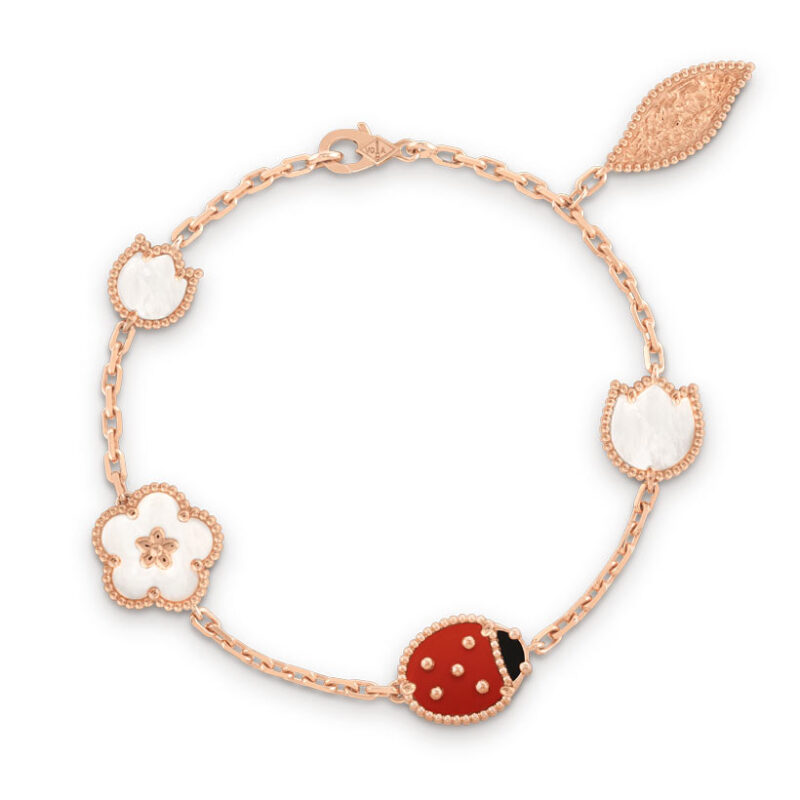 Van Cleef & Arpels VCARP7RR00 Lucky Spring bracelet 5 motifs Rose gold Carnelian Mother-of-pearl Onyx bracelet 1