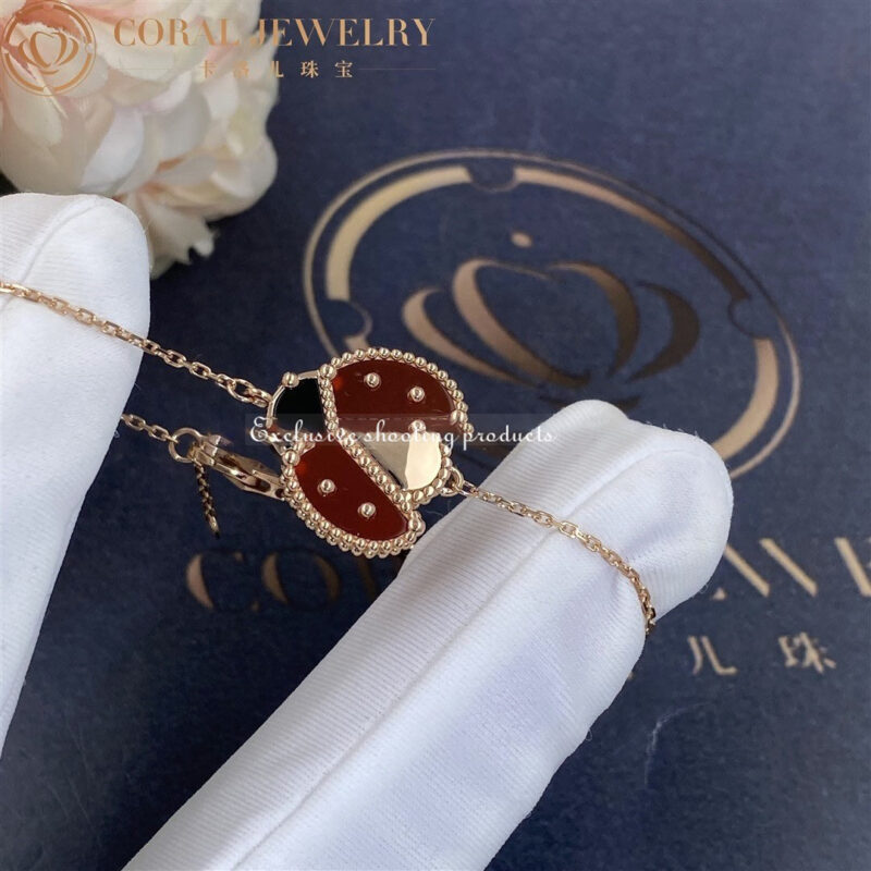 Van Cleef & Arpels VCARP7R100 Lucky Spring bracelet open wings ladybug Rose gold Carnelian Onyx bracelet 6