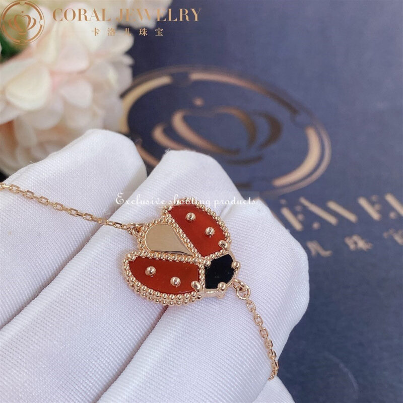 Van Cleef & Arpels VCARP7R100 Lucky Spring bracelet open wings ladybug Rose gold Carnelian Onyx bracelet 5