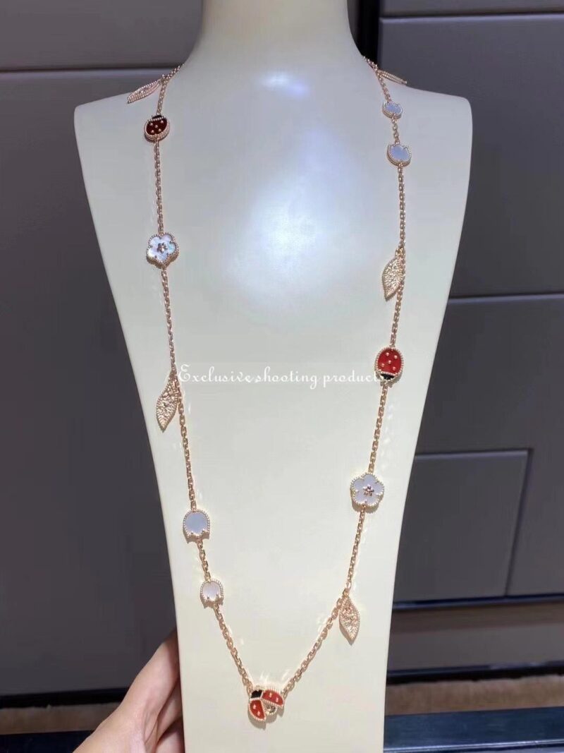 Van Cleef & Arpels VCARP7RT00 Lucky Spring long necklace 15 motifs Rose gold Carnelian Mother-of-pearl Onyx necklace 7