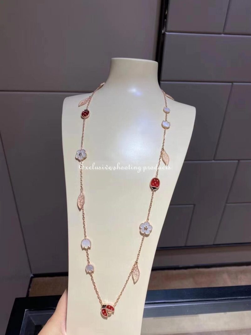 Van Cleef & Arpels VCARP7RT00 Lucky Spring long necklace 15 motifs Rose gold Carnelian Mother-of-pearl Onyx necklace 6