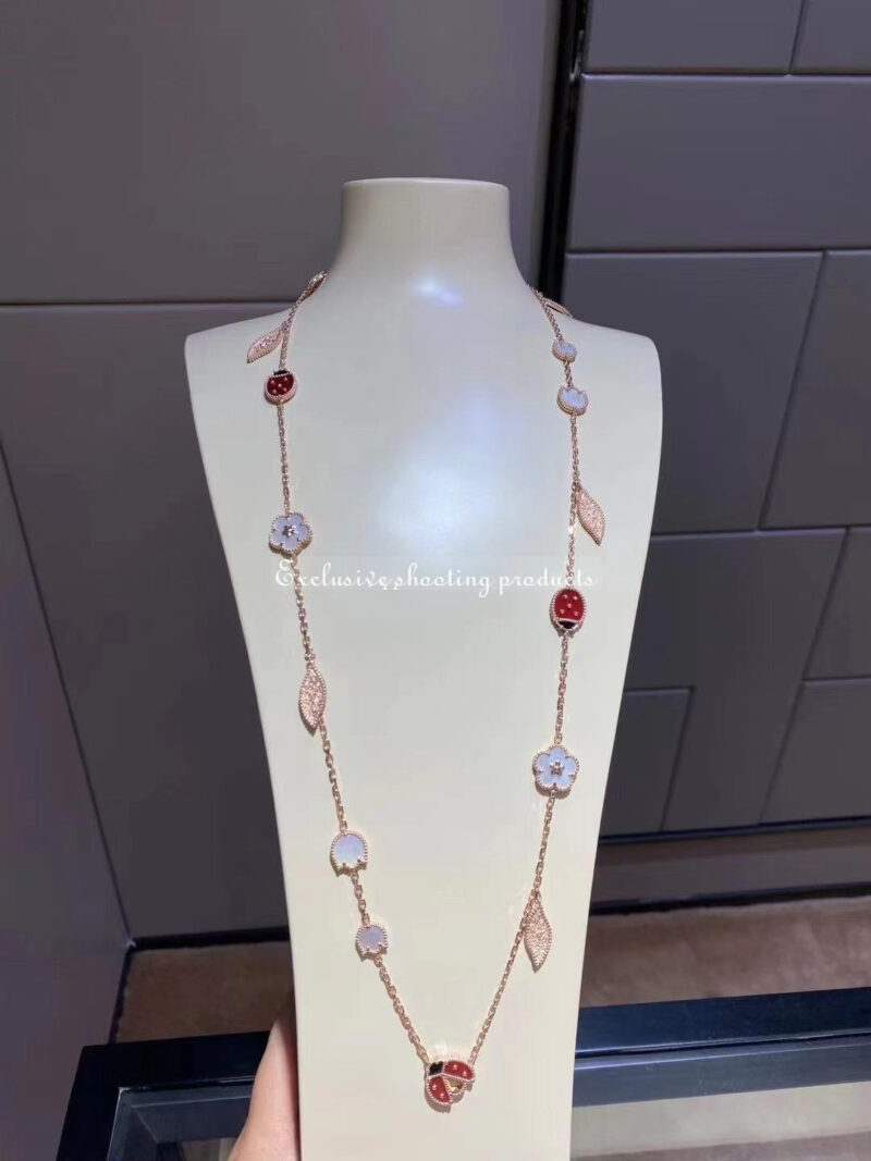 Van Cleef & Arpels VCARP7RT00 Lucky Spring long necklace 15 motifs Rose gold Carnelian Mother-of-pearl Onyx necklace 2