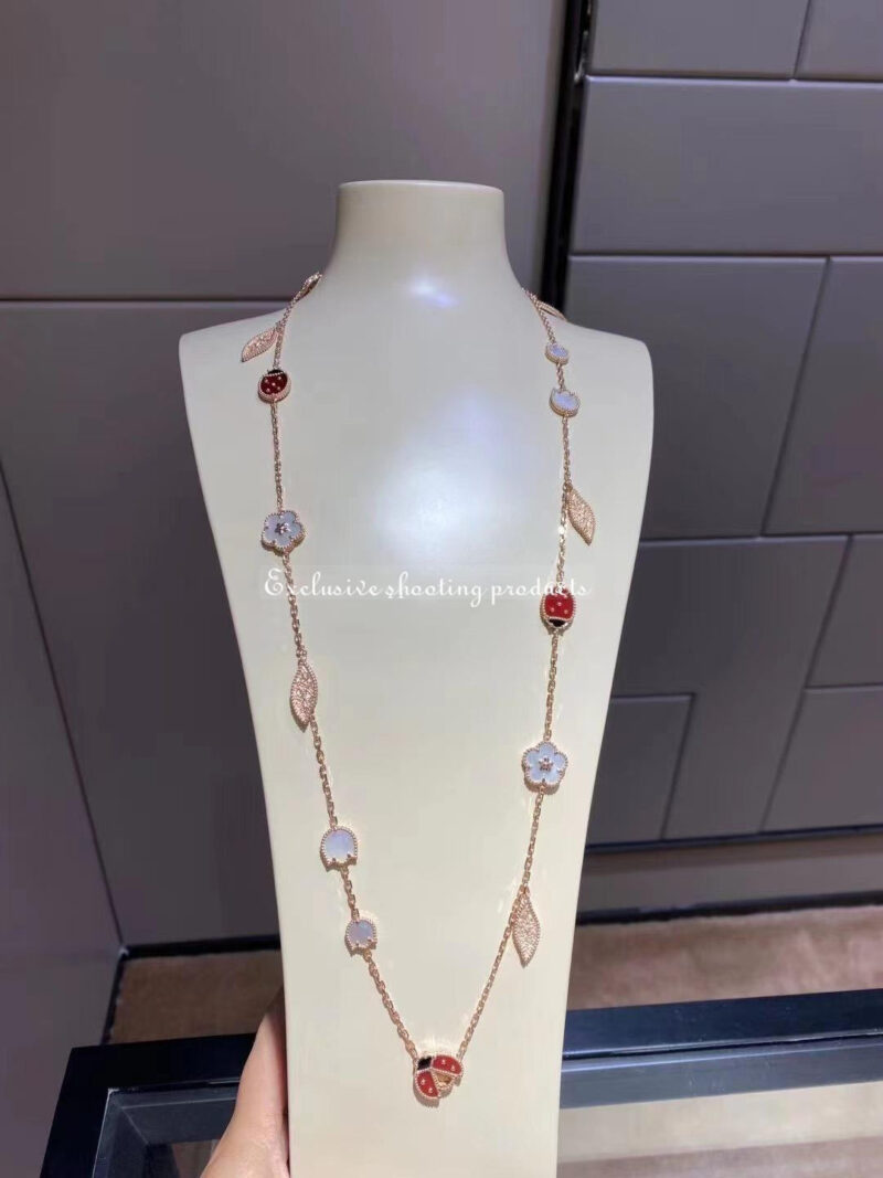 Van Cleef & Arpels VCARP7RT00 Lucky Spring long necklace 15 motifs Rose gold Carnelian Mother-of-pearl Onyx necklace 5