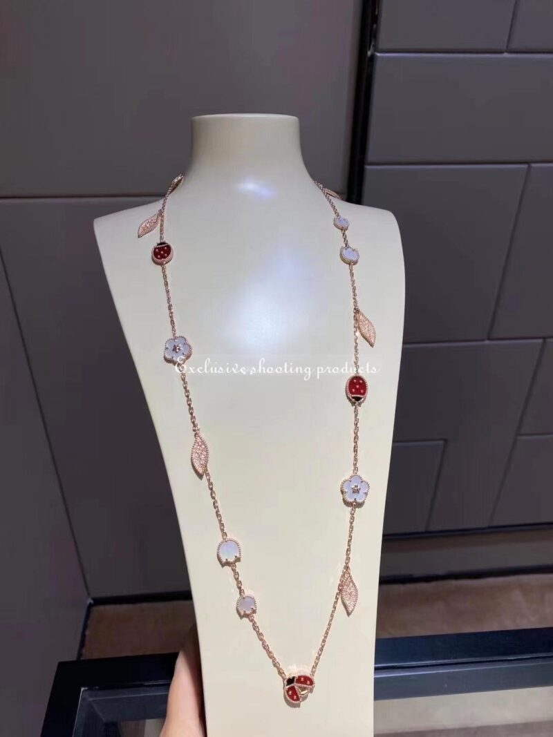 Van Cleef & Arpels VCARP7RT00 Lucky Spring long necklace 15 motifs Rose gold Carnelian Mother-of-pearl Onyx necklace 4