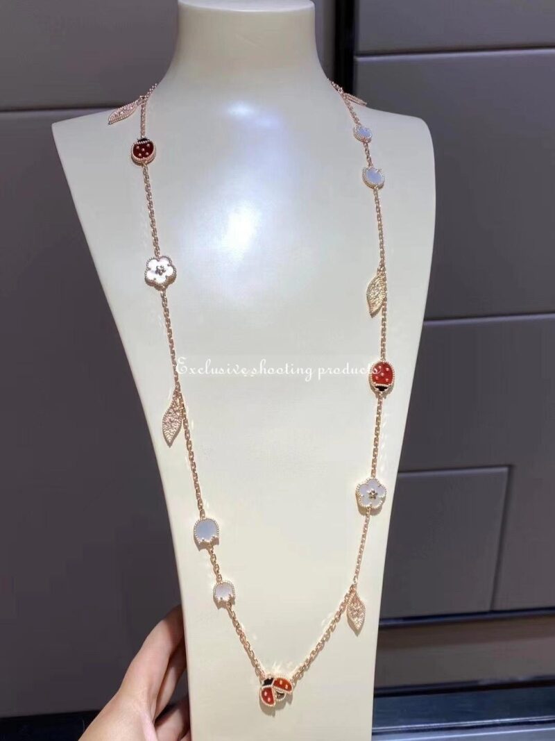 Van Cleef & Arpels VCARP7RT00 Lucky Spring long necklace 15 motifs Rose gold Carnelian Mother-of-pearl Onyx necklace 9