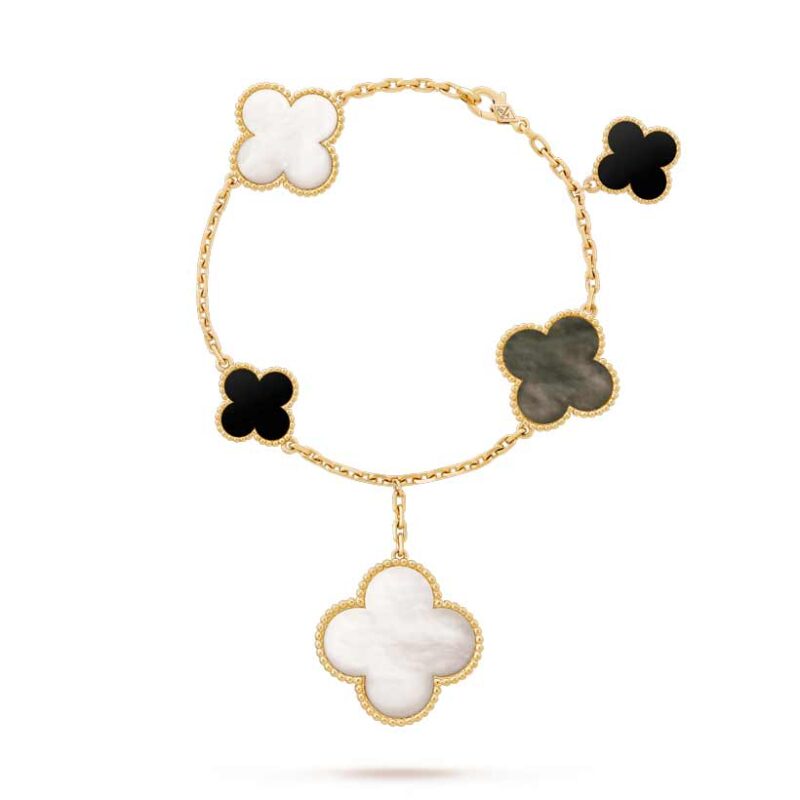 Van Cleef & Arpels VCARD78700 Magic Alhambra bracelet 5 motifs Yellow gold Mother-of-pearl Onyx bracelet 1