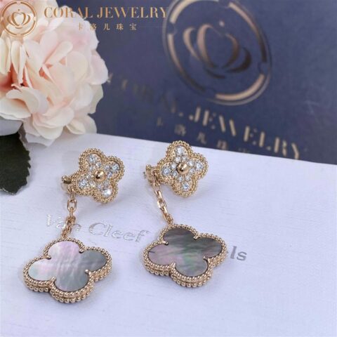 Van Cleef & Arpels Magic Alhambra VCARP2R200 earrings 2 motifs Rose gold Diamond Mother-of-pearl earrings 8