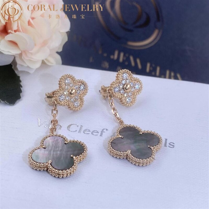 Van Cleef & Arpels Magic Alhambra VCARP2R200 earrings 2 motifs Rose gold Diamond Mother-of-pearl earrings 6