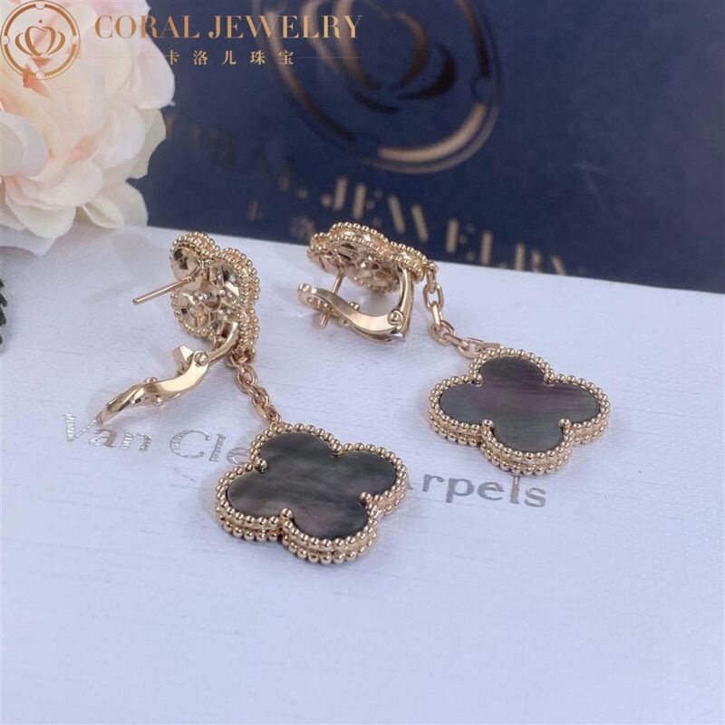 Van Cleef & Arpels Magic Alhambra VCARP2R200 earrings 2 motifs Rose gold Diamond Mother-of-pearl earrings 5