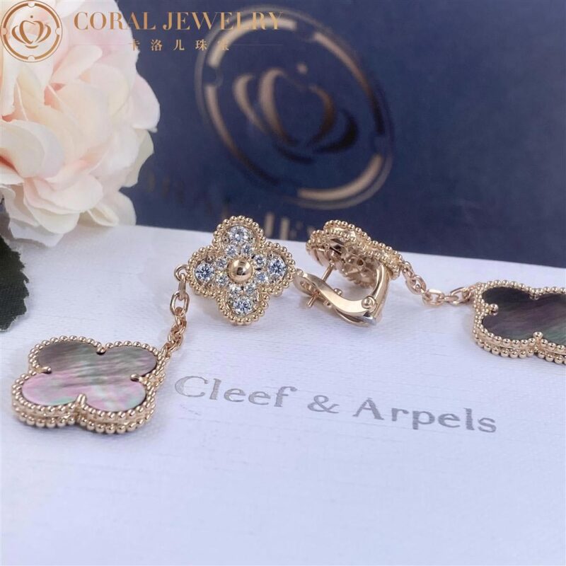 Van Cleef & Arpels Magic Alhambra VCARP2R200 earrings 2 motifs Rose gold Diamond Mother-of-pearl earrings 4