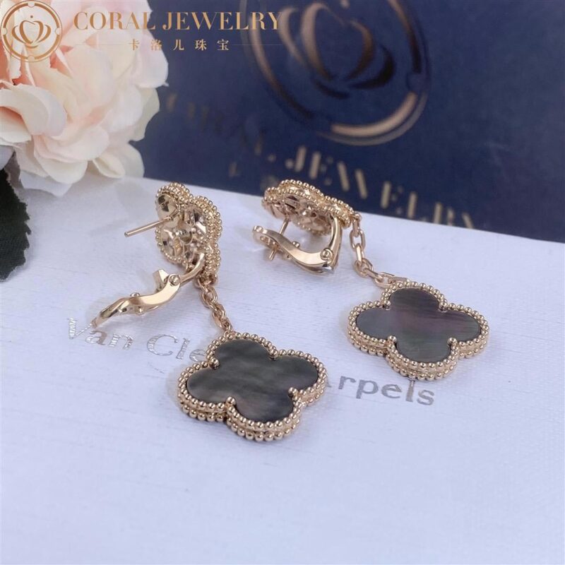 Van Cleef & Arpels Magic Alhambra VCARP2R200 earrings 2 motifs Rose gold Diamond Mother-of-pearl earrings 2