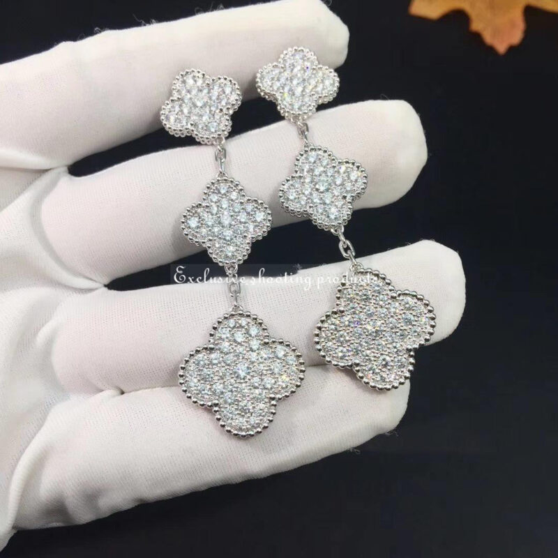 Van Cleef & Arpels VCARN9MR00 Magic Alhambra earrings 3 motifs White gold Diamond earrings 2