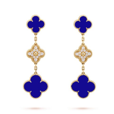 Van Cleef & Arpels Magic VCARO9II00 Alhambra earrings 3 motifs Yellow gold Diamond Lapis lazuli 1