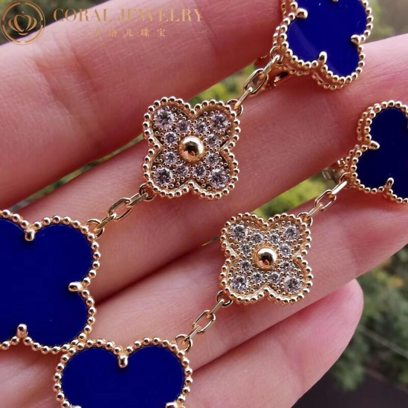 Van Cleef & Arpels Magic VCARO9II00 Alhambra earrings 3 motifs Yellow gold Diamond Lapis lazuli 9