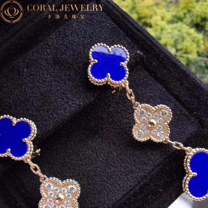 Van Cleef & Arpels Magic VCARO9II00 Alhambra earrings 3 motifs Yellow gold Diamond Lapis lazuli 8