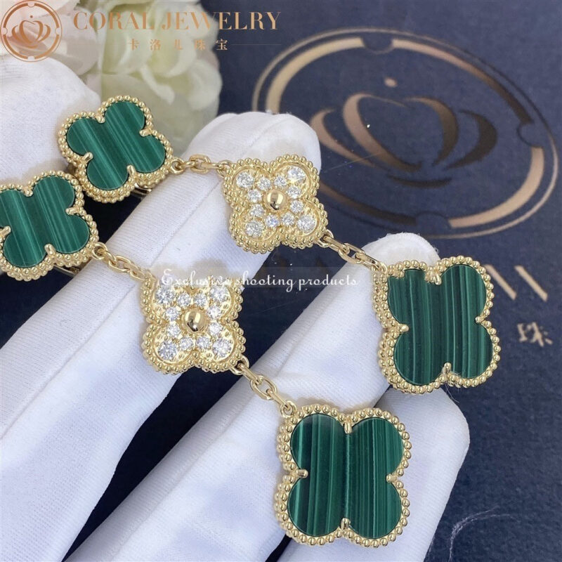 Van Cleef & Arpels VCARO9II00 Magic Alhambra earrings 3 motifs Yellow gold Diamond Malachite 3