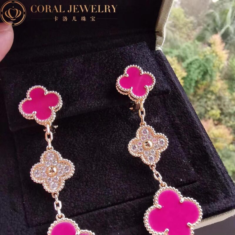 Van Cleef & Arpels Magic Alhambra VCARO9II00-Pink earrings 3 motifs Yellow gold Diamond Pink ceramics 5