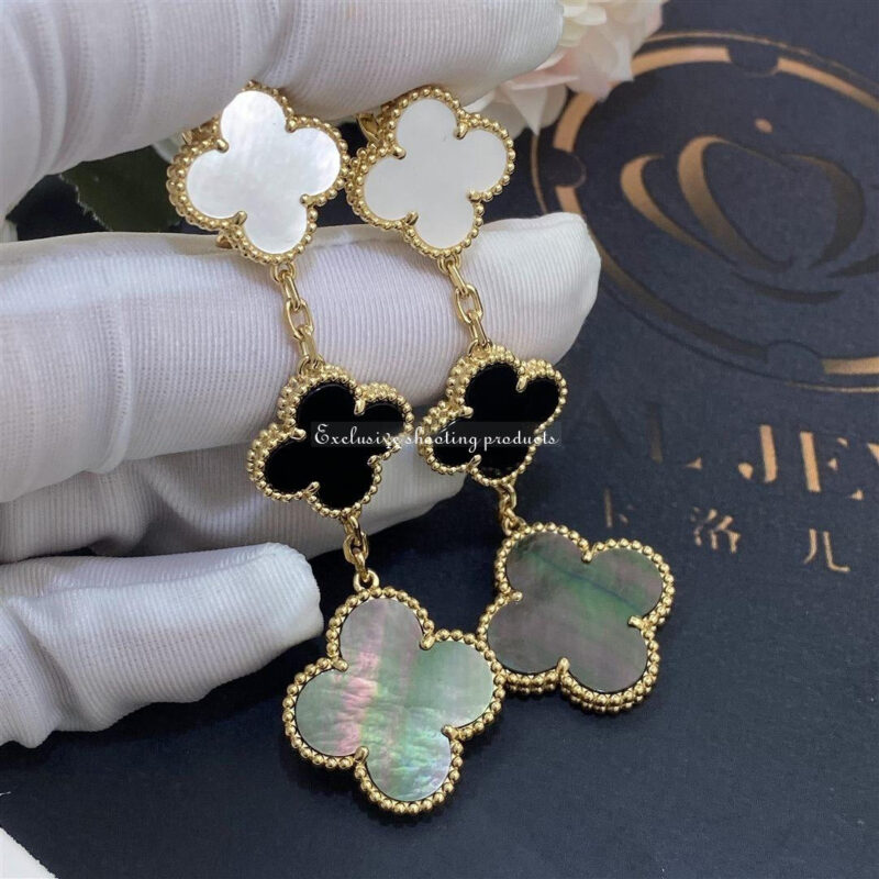 Van Cleef & Arpels VCARD79000 Magic Alhambra Earrings 3 Motifs Yellow Gold Mother-of-pearl Onyx Earrings 2