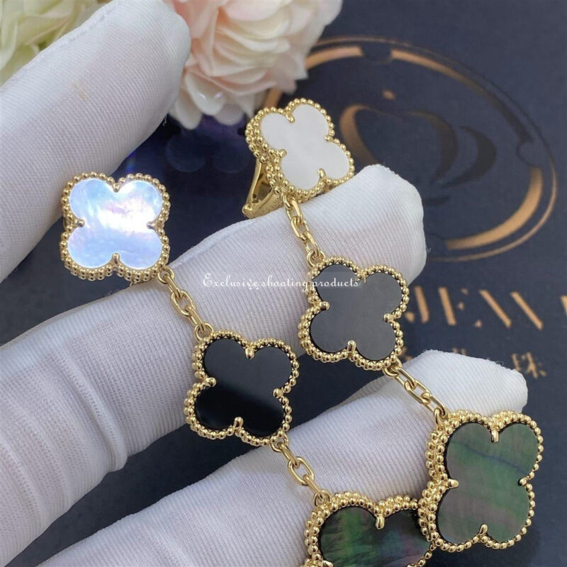 Van Cleef & Arpels VCARD79000 Magic Alhambra Earrings 3 Motifs Yellow Gold Mother-of-pearl Onyx Earrings 6