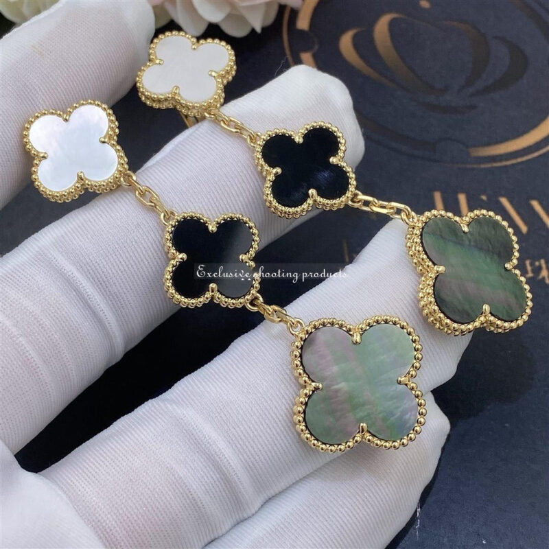 Van Cleef & Arpels VCARD79000 Magic Alhambra Earrings 3 Motifs Yellow Gold Mother-of-pearl Onyx Earrings 3