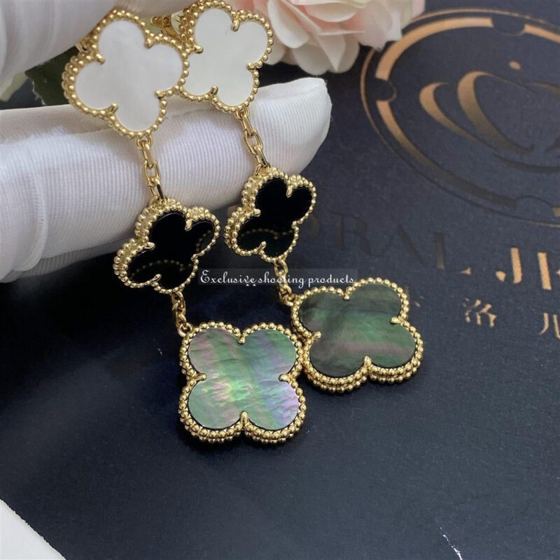 Van Cleef & Arpels VCARD79000 Magic Alhambra Earrings 3 Motifs Yellow Gold Mother-of-pearl Onyx Earrings 2