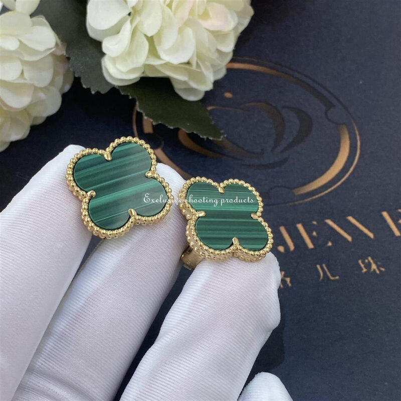 Van Cleef & Arpels VCARO3MH00 Magic Alhambra Earrings Yellow Gold Malachite Earrings 5